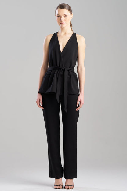 Double Knit Belted V-Neck Jumpsuit Black
