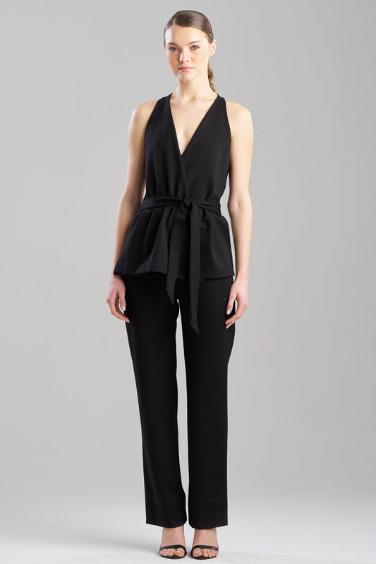Double Knit Belted V-Neck Jumpsuit Black