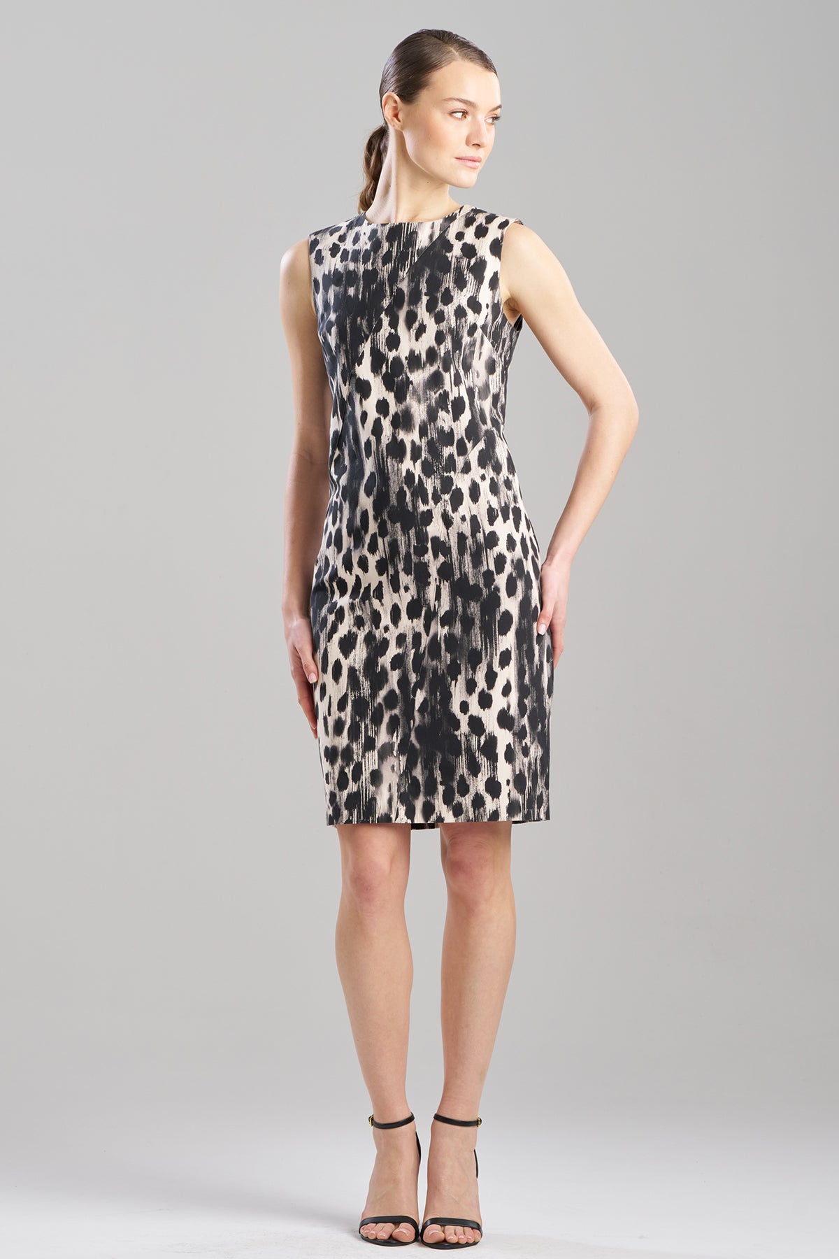 Watercolor Animal Seamed Sheath Dress Natural/Black