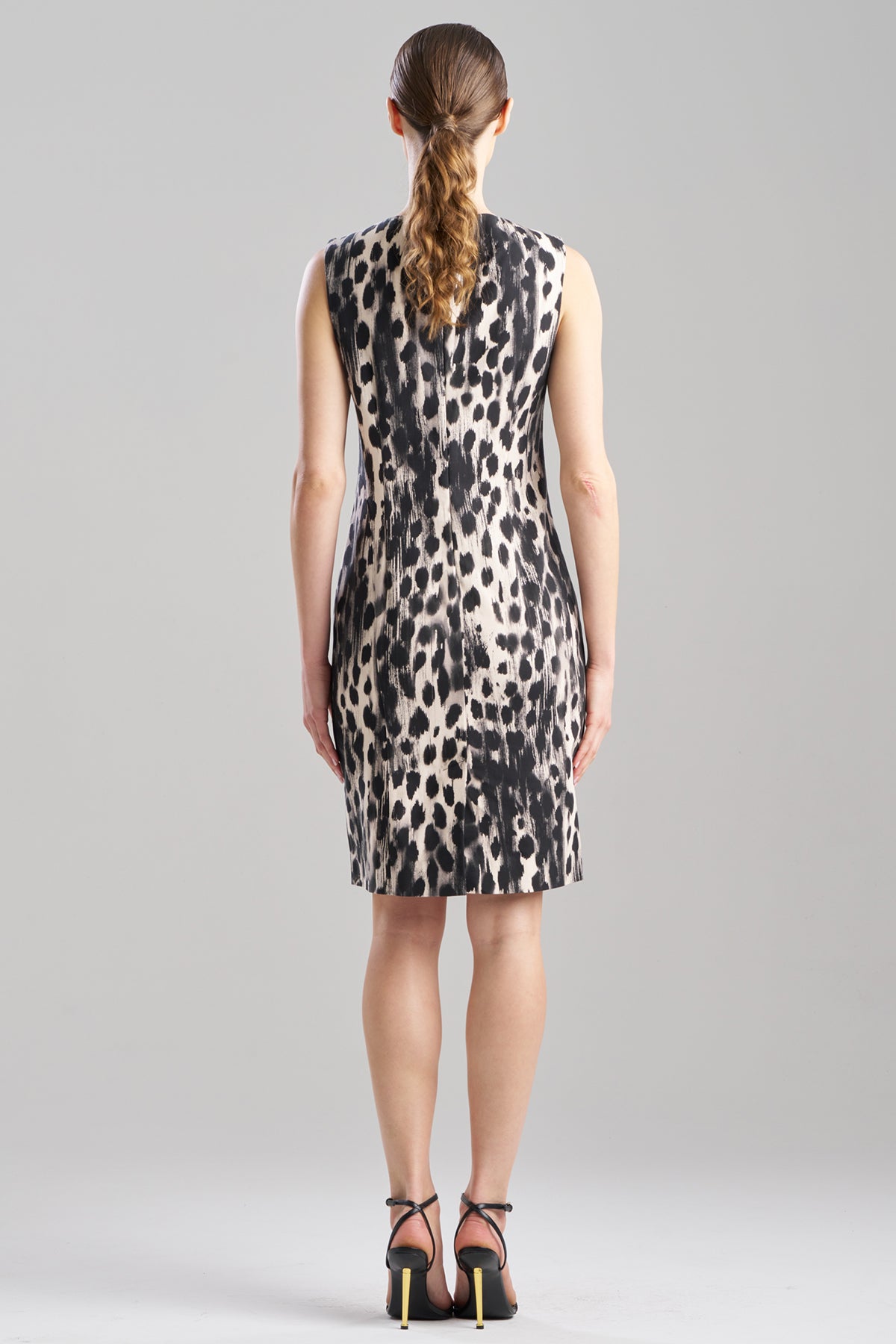 Watercolor Animal Seamed Sheath Dress Natural/Black