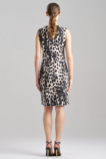 Watercolor Animal Seamed Sheath Dress Natural/Black
