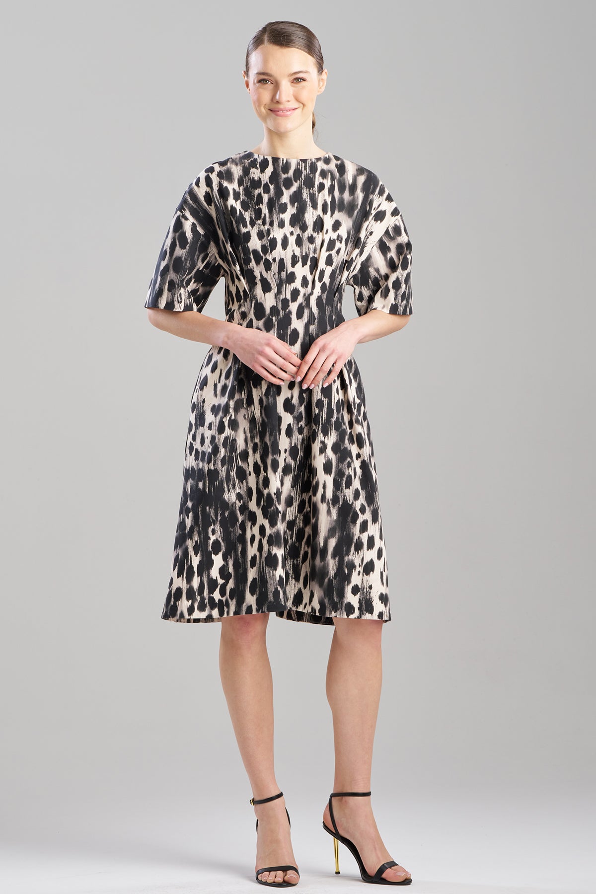 Watercolor Animal Pleat Release Dress Natural/Black