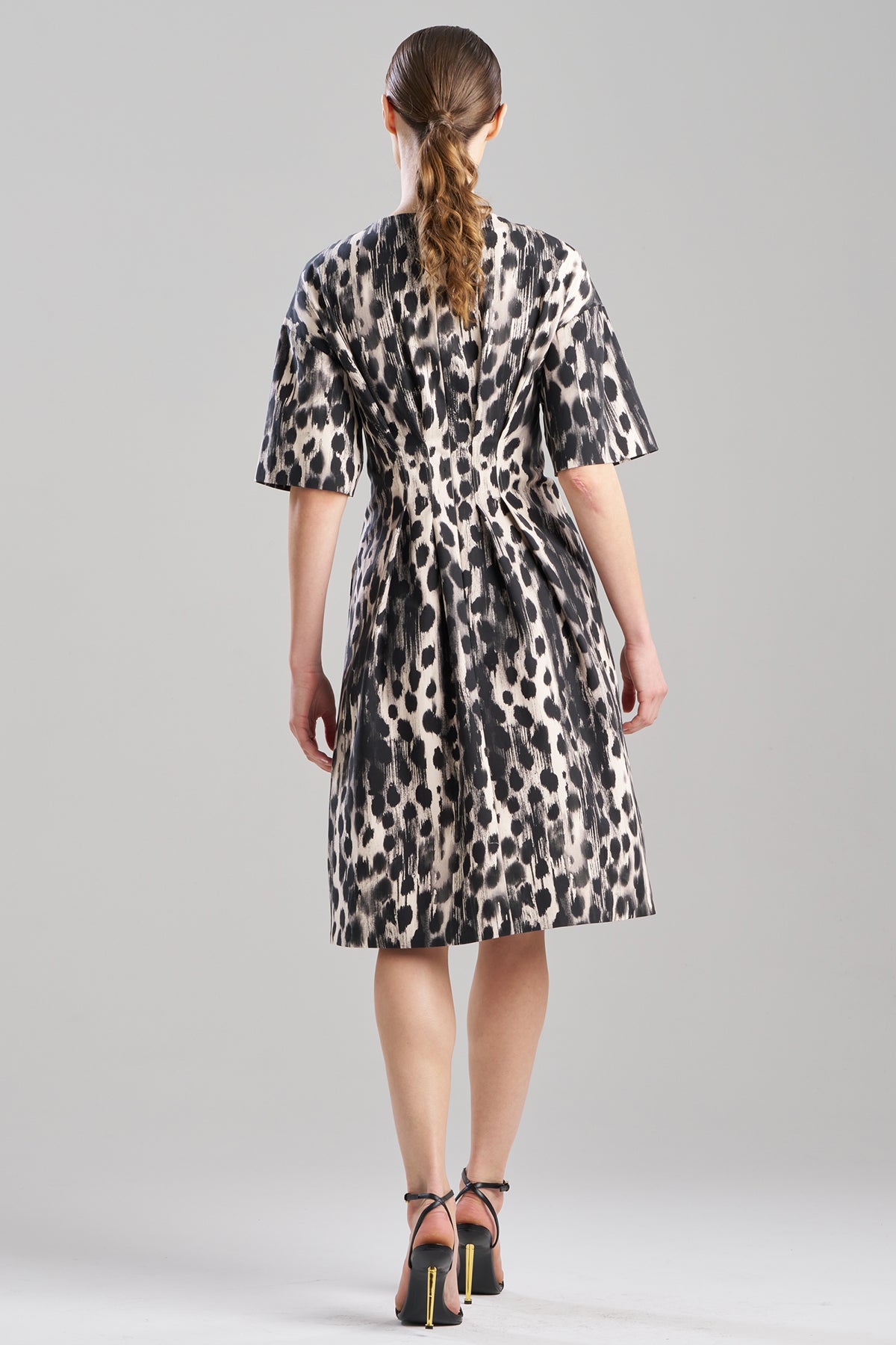 Watercolor Animal Pleat Release Dress Natural/Black