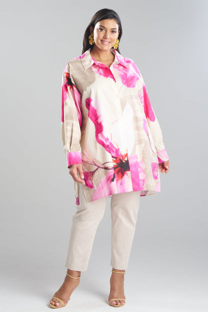 Orchid Cotton Poplin Oversized Button Down Shirt Fresh Pink