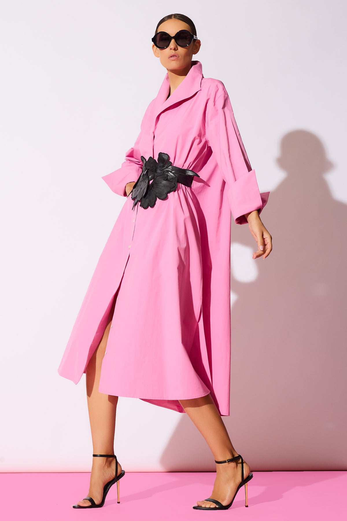 Tech Cotton Taffeta Tunnel Belted Trapeze Dress Fresh Pink
