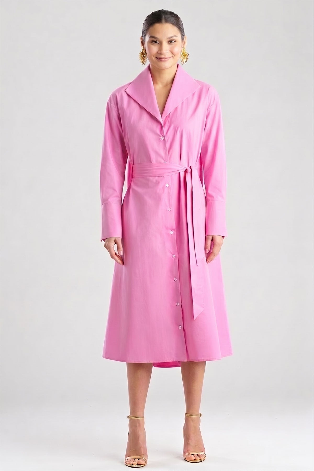 Tech Cotton Taffeta Tunnel Belted Trapeze Dress Fresh Pink