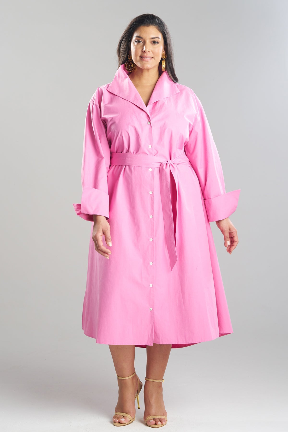 Tech Cotton Taffeta Tunnel Belted Trapeze Dress Fresh Pink