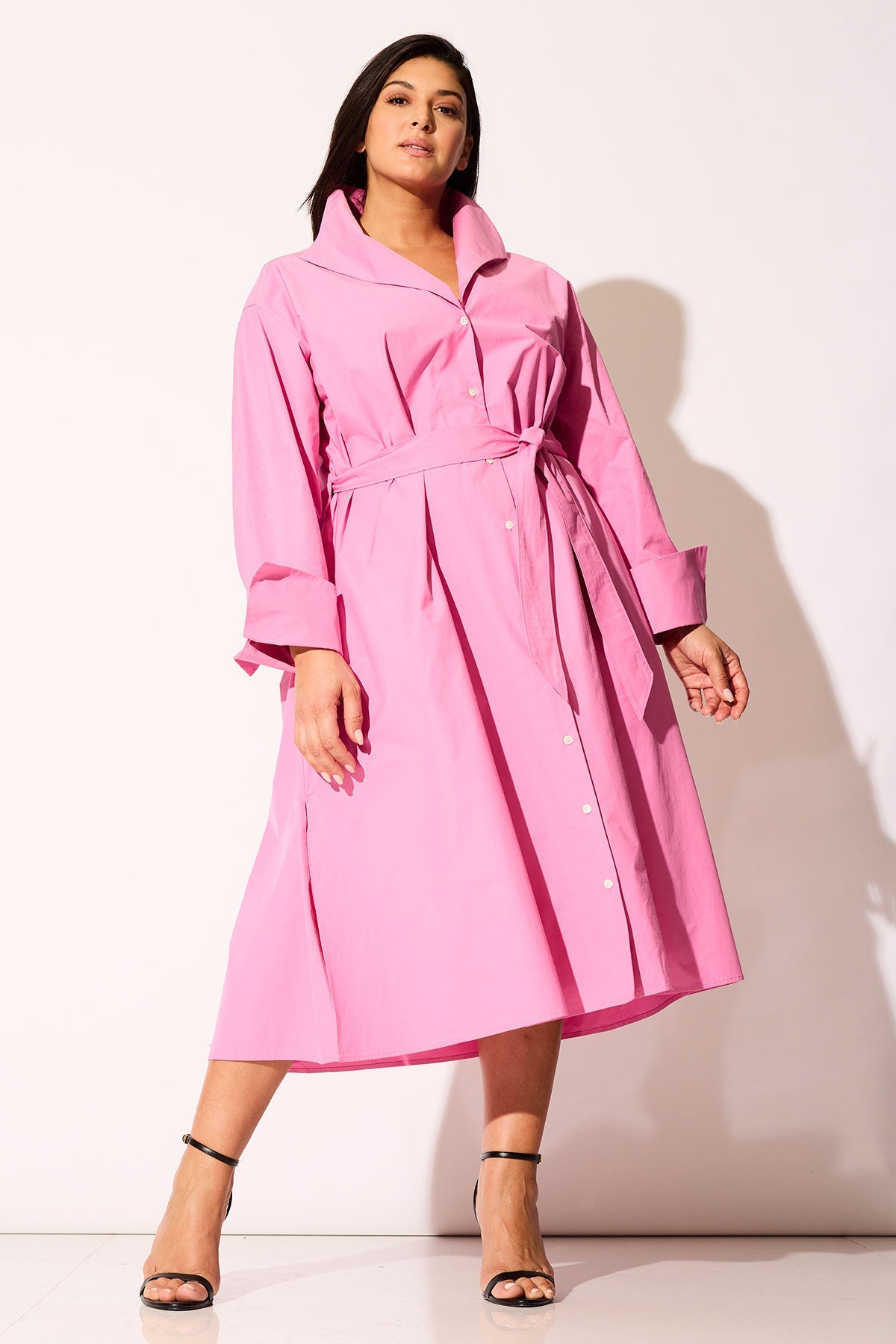 Tech Cotton Taffeta Tunnel Belted Trapeze Dress Fresh Pink