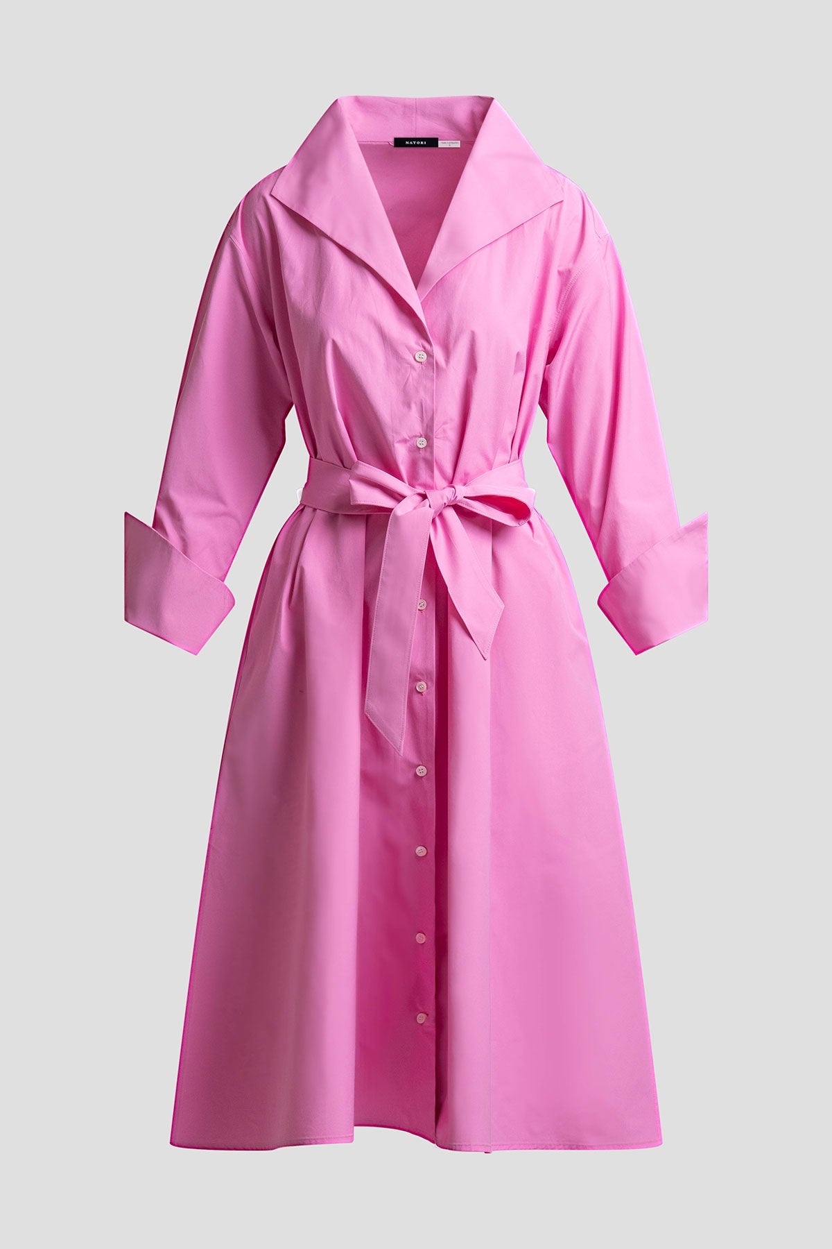 Tech Cotton Taffeta Tunnel Belted Trapeze Dress Fresh Pink