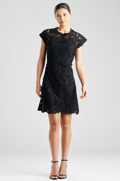 Peony Floral Lace Mini Dress Black