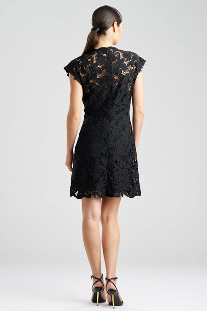 Peony Floral Lace Mini Dress Black