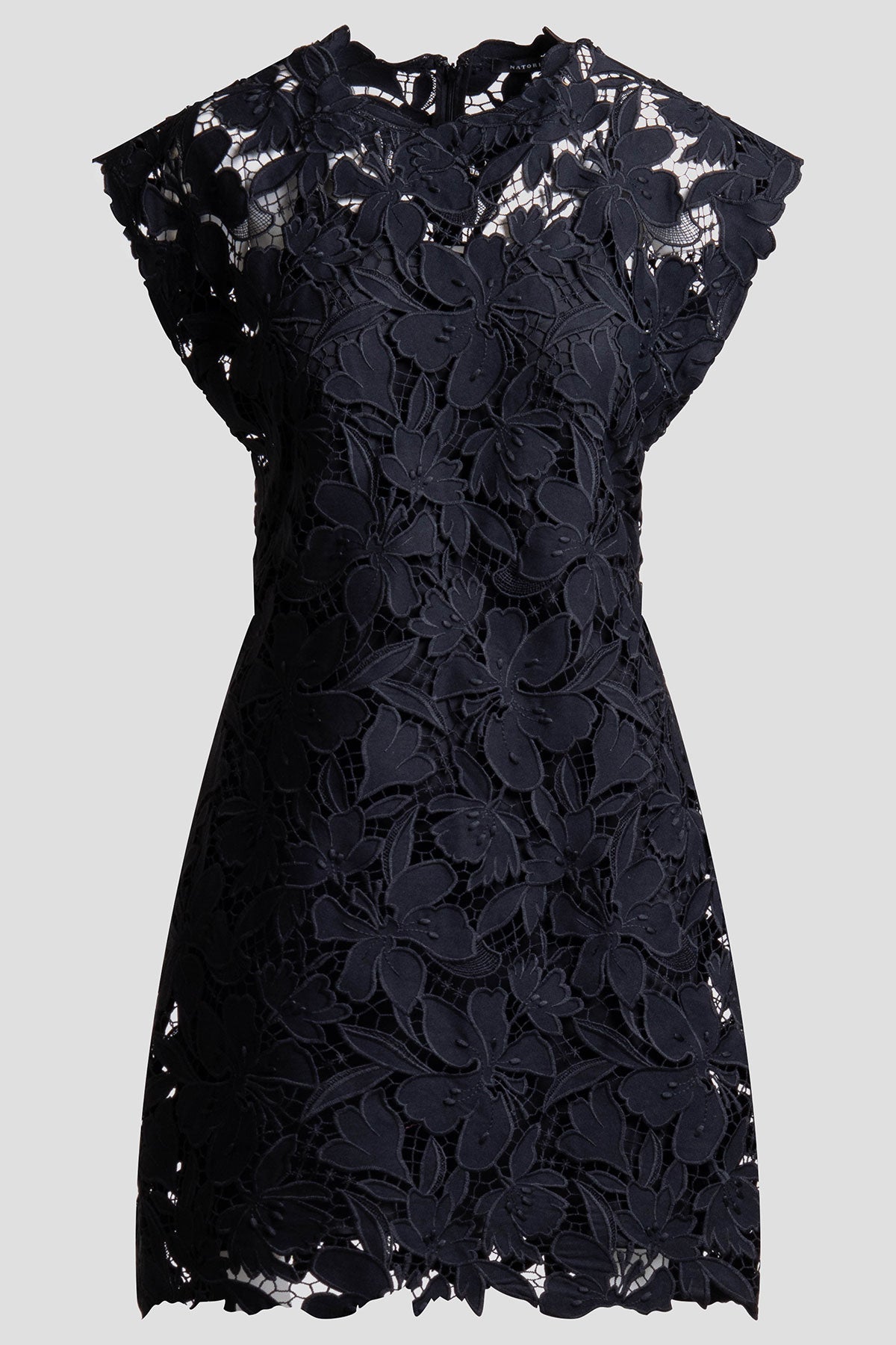 Peony Floral Lace Mini Dress Black