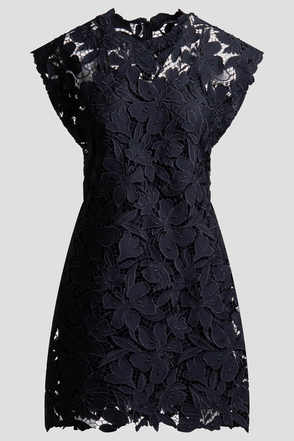 Peony Floral Lace Mini Dress Black