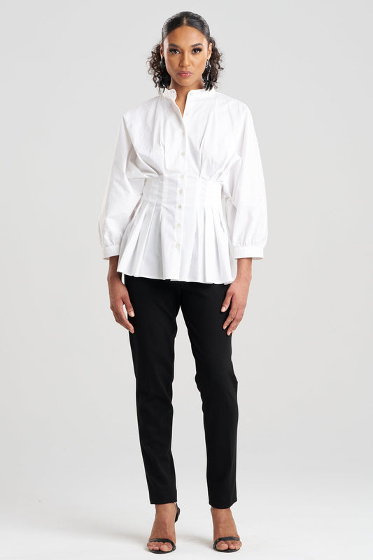 Cotton Poplin Pleated Shirt White