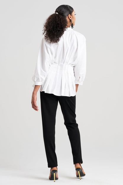 Cotton Poplin Pleated Shirt White