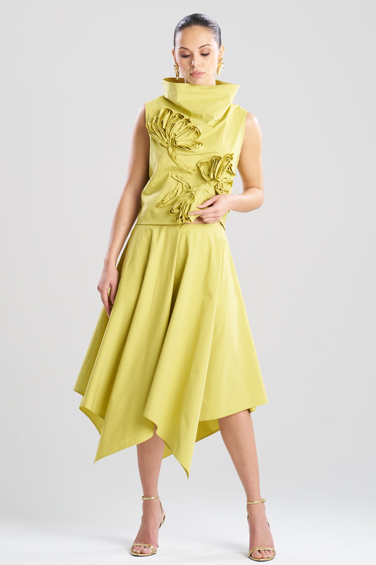 Tech Cotton Taffeta Handkerchief Hem Skirt Chartreuse