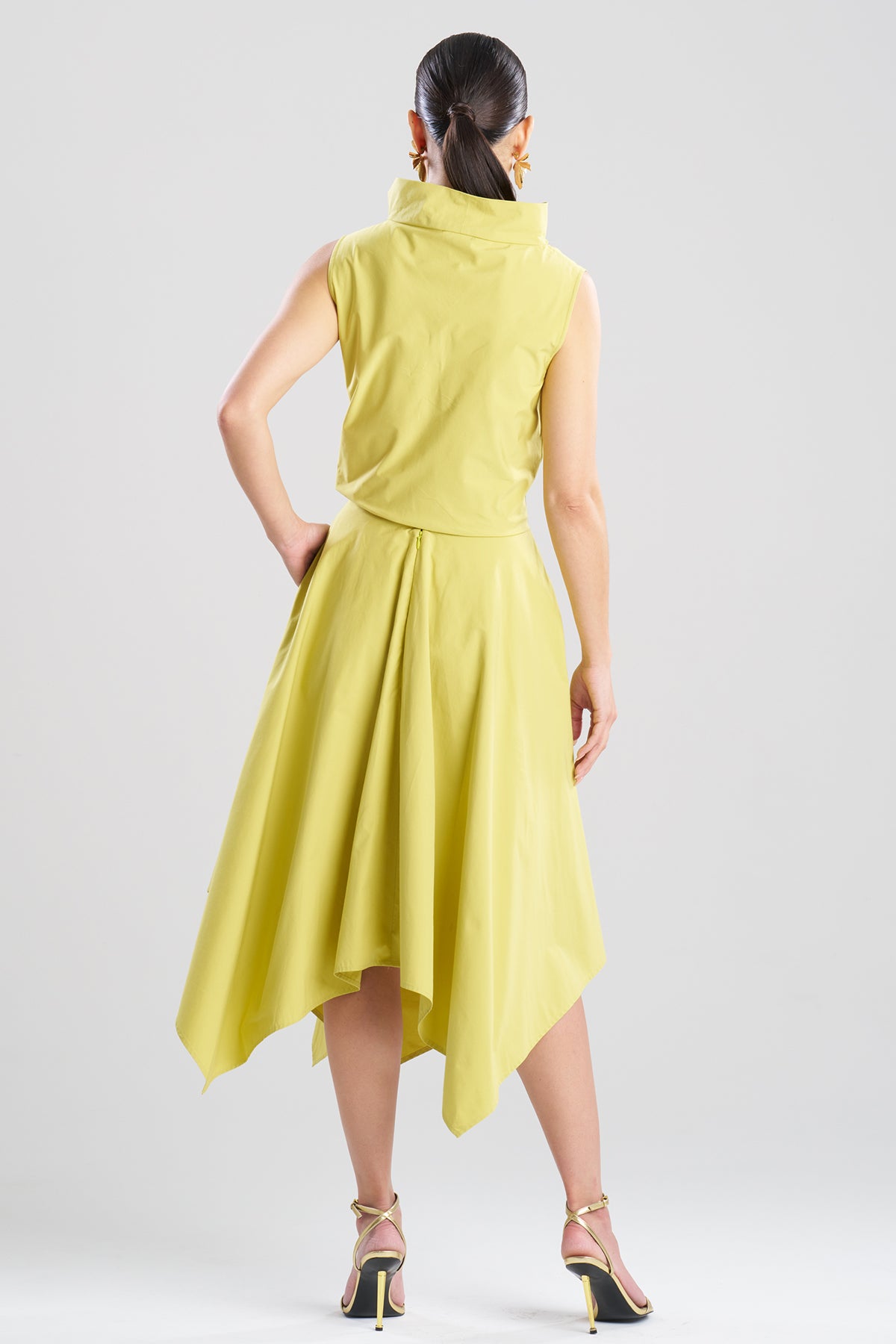 Tech Cotton Taffeta Handkerchief Hem Skirt Chartreuse