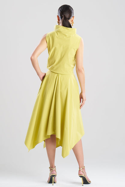Tech Cotton Taffeta Handkerchief Hem Skirt Chartreuse