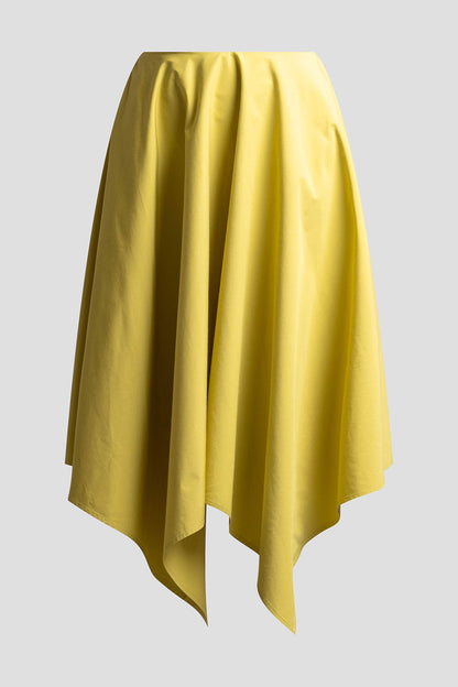 Tech Cotton Taffeta Handkerchief Hem Skirt Chartreuse
