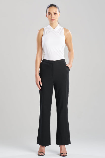 Stretch Basketweave Cotton Flare Leg Zip Pants Black