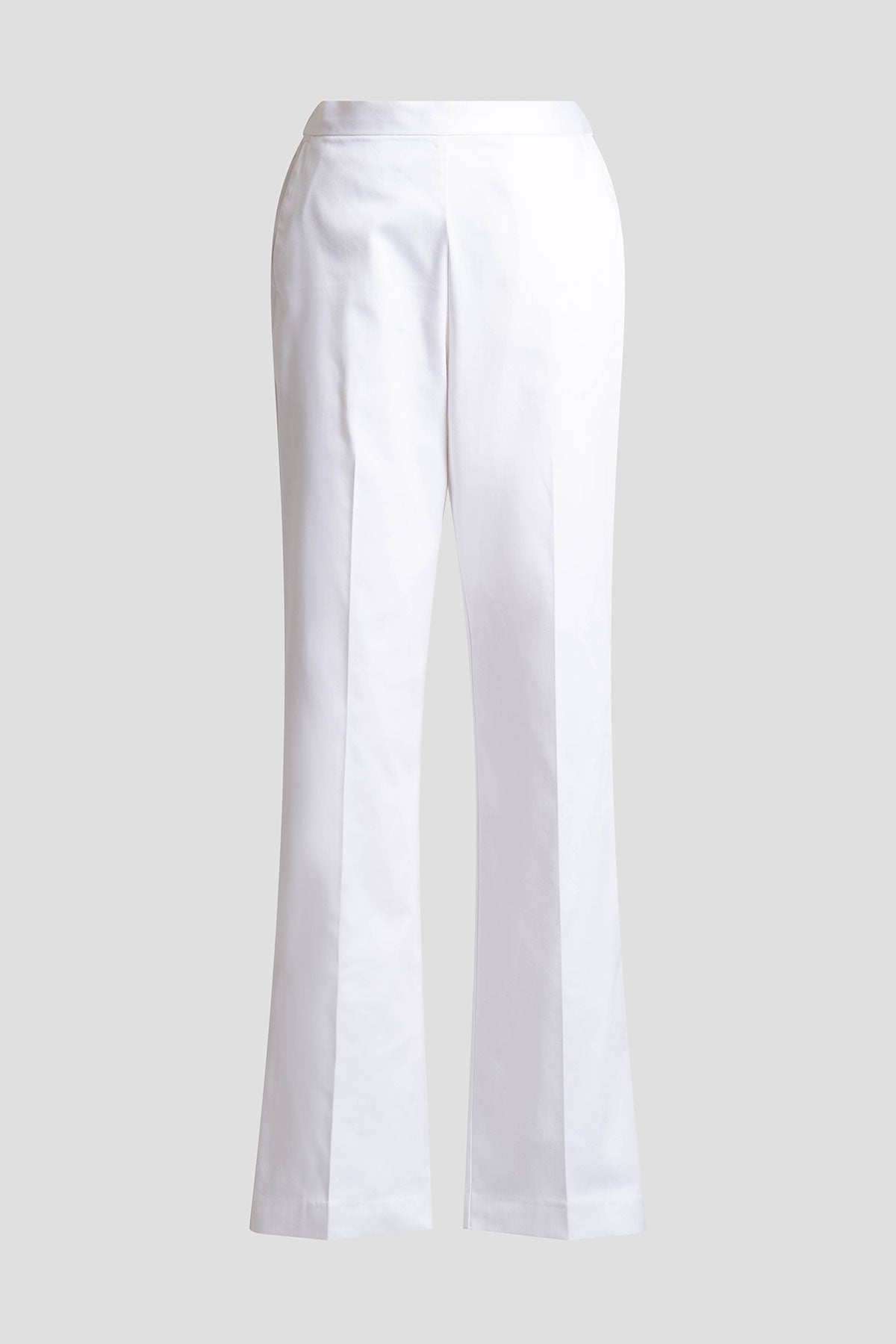 Stretch Basketweave Cotton Flare Leg Zip Pants Warm White