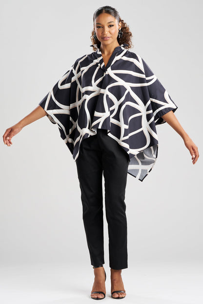 Spiral Cotton Taffeta Oversized Caftan Top Black/White