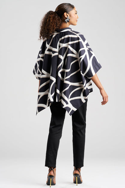 Spiral Cotton Taffeta Oversized Caftan Top Black/White