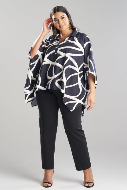 Spiral Cotton Taffeta Oversized Caftan Top Black/White