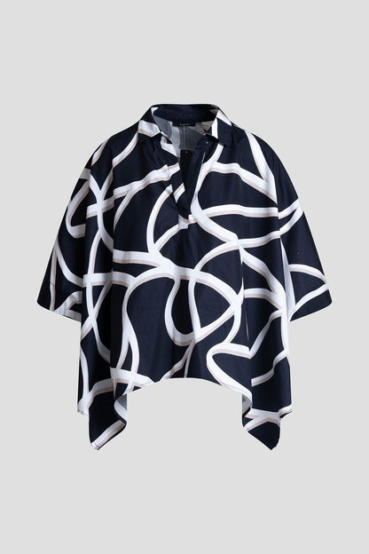 Spiral Cotton Taffeta Oversized Caftan Top Black/White