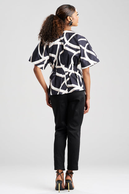 Spiral Cotton Taffeta Short Sleeve Button Down Shirt Black/White