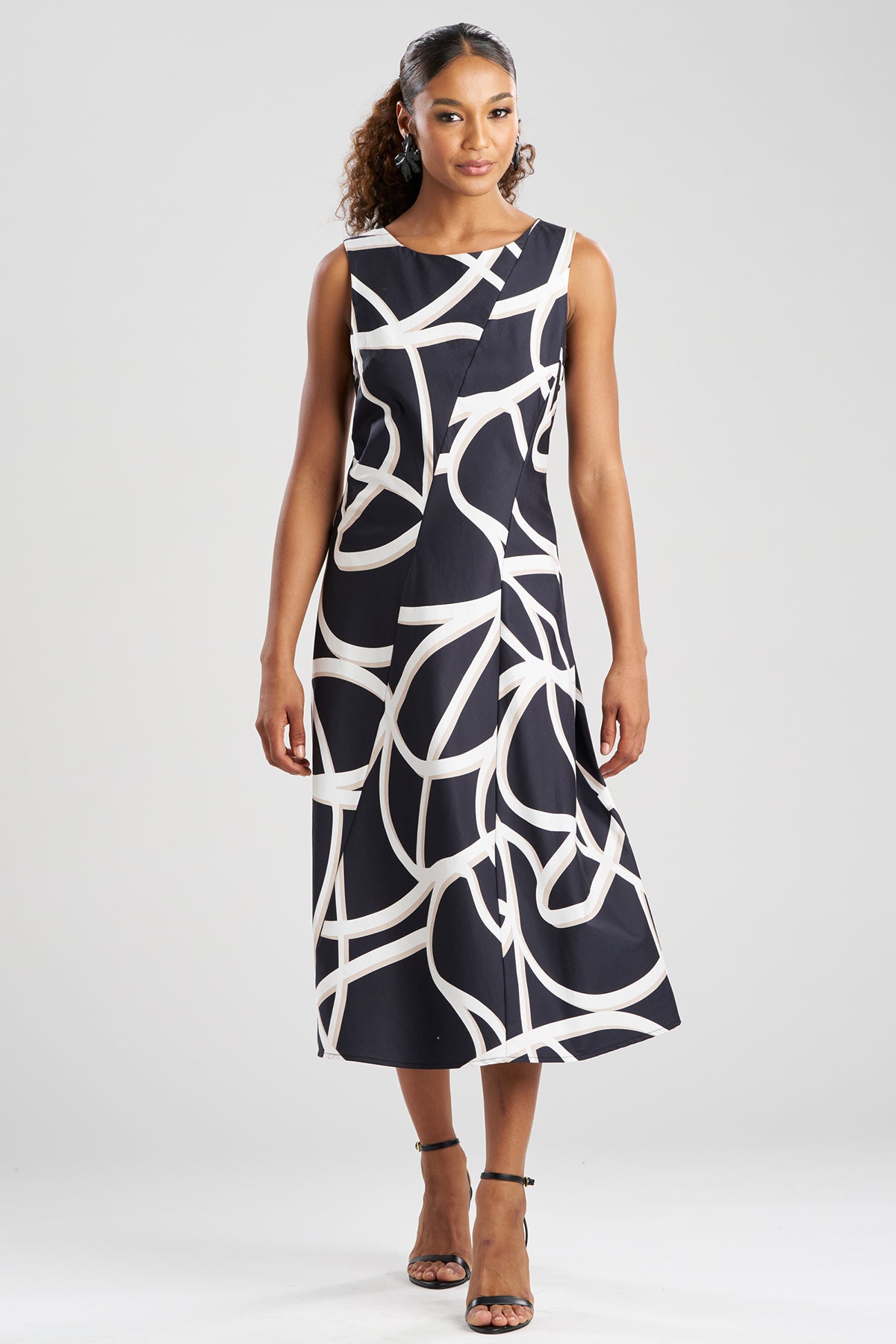 Spiral Cotton Taffeta Asymmetric Seam Dress Black/White