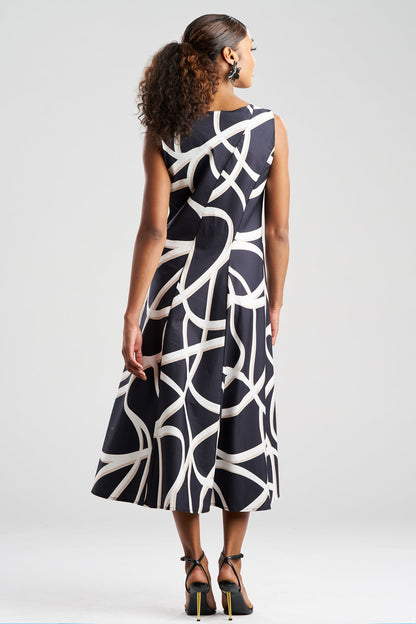 Spiral Cotton Taffeta Asymmetric Seam Dress Black/White