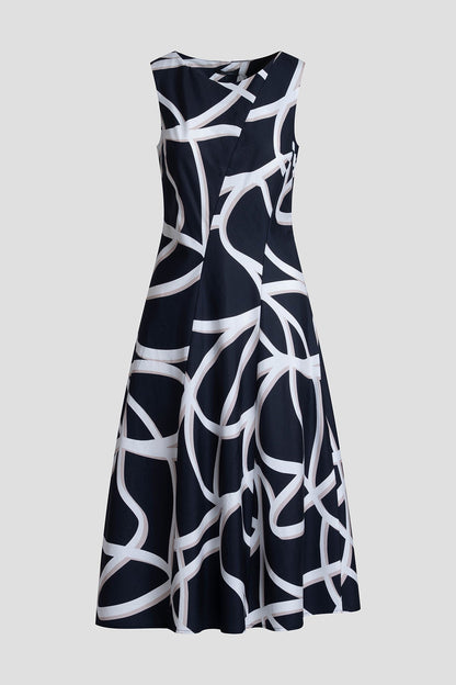 Spiral Cotton Taffeta Asymmetric Seam Dress Black/White