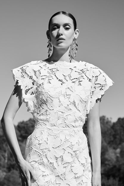 Peony Floral Lace Mini Dress White