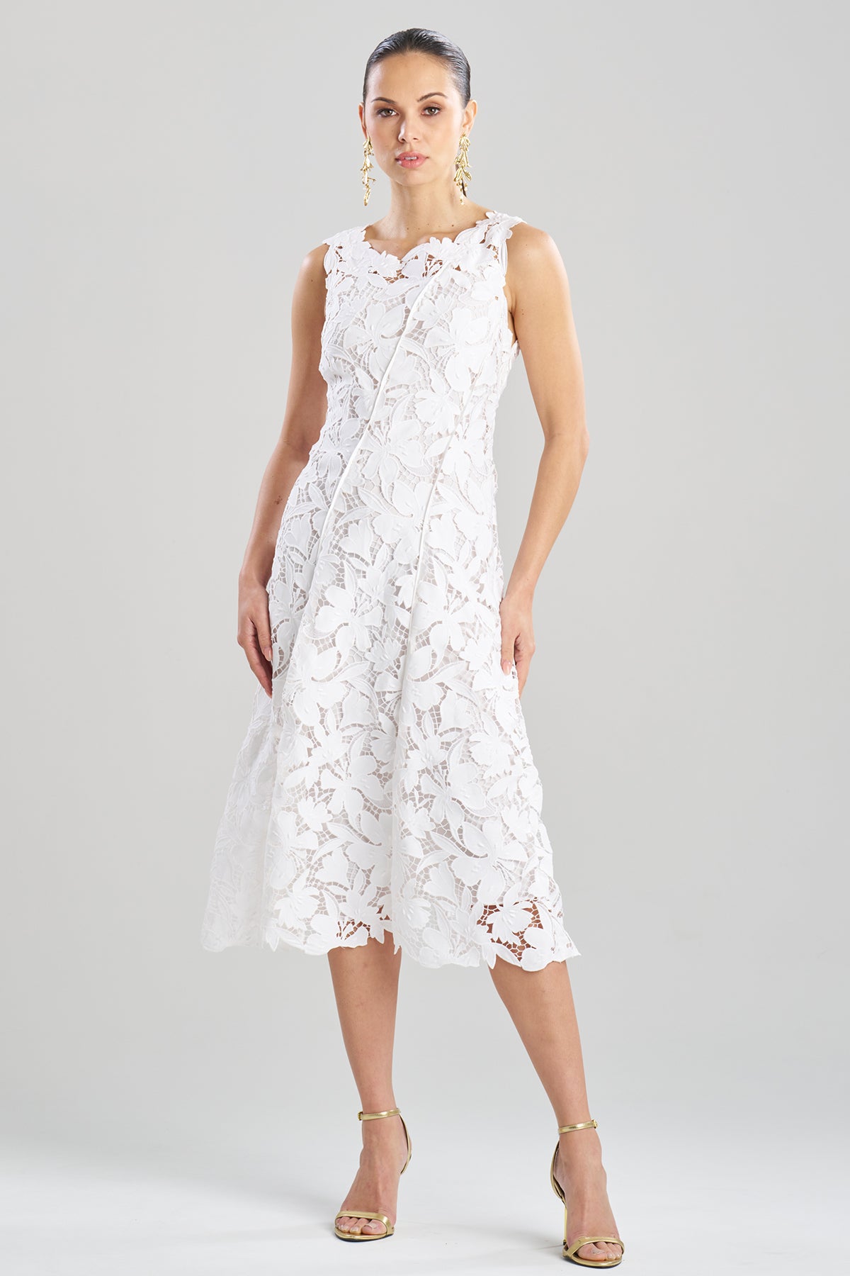 Peony Floral Lace Asymmetric Seam Dress White