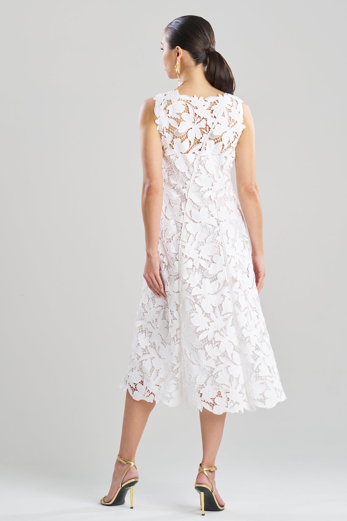 Peony Floral Lace Asymmetric Seam Dress White