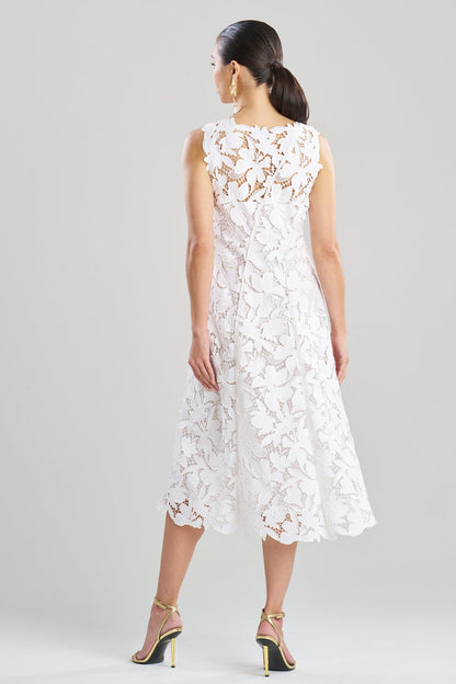 Peony Floral Lace Asymmetric Seam Dress White