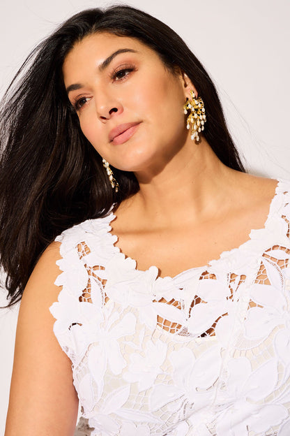Peony Floral Lace Asymmetric Seam Dress White