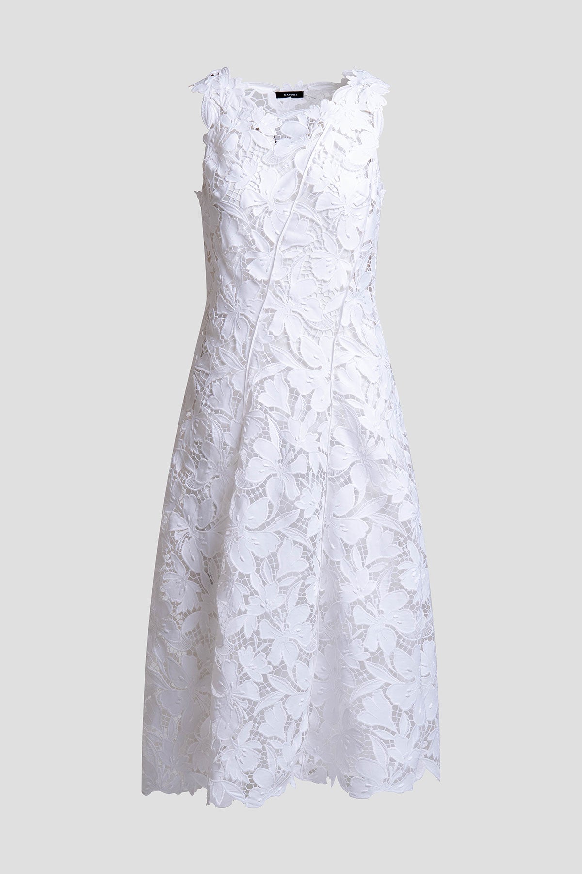 Peony Floral Lace Asymmetric Seam Dress White