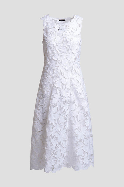 Peony Floral Lace Asymmetric Seam Dress White
