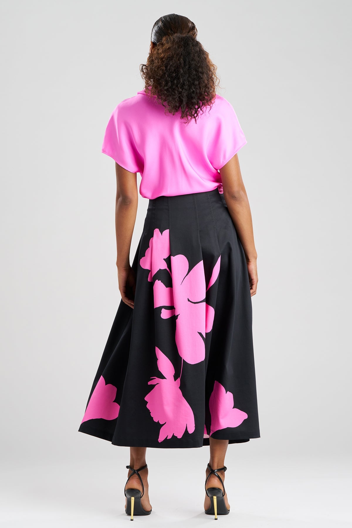Peony Cotton Chino Pleated Skirt Fresh Pink/Black