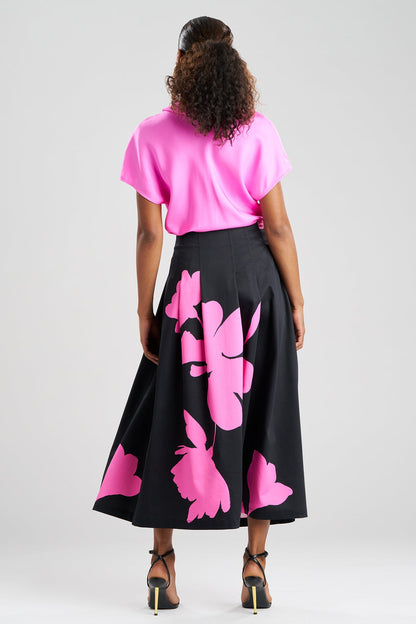 Peony Cotton Chino Pleated Skirt Fresh Pink/Black