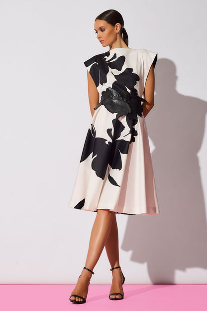 Peony Cotton Chino Fit & Flare Dress Warm White