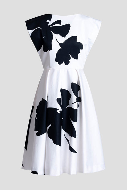 Peony Cotton Chino Fit & Flare Dress Warm White