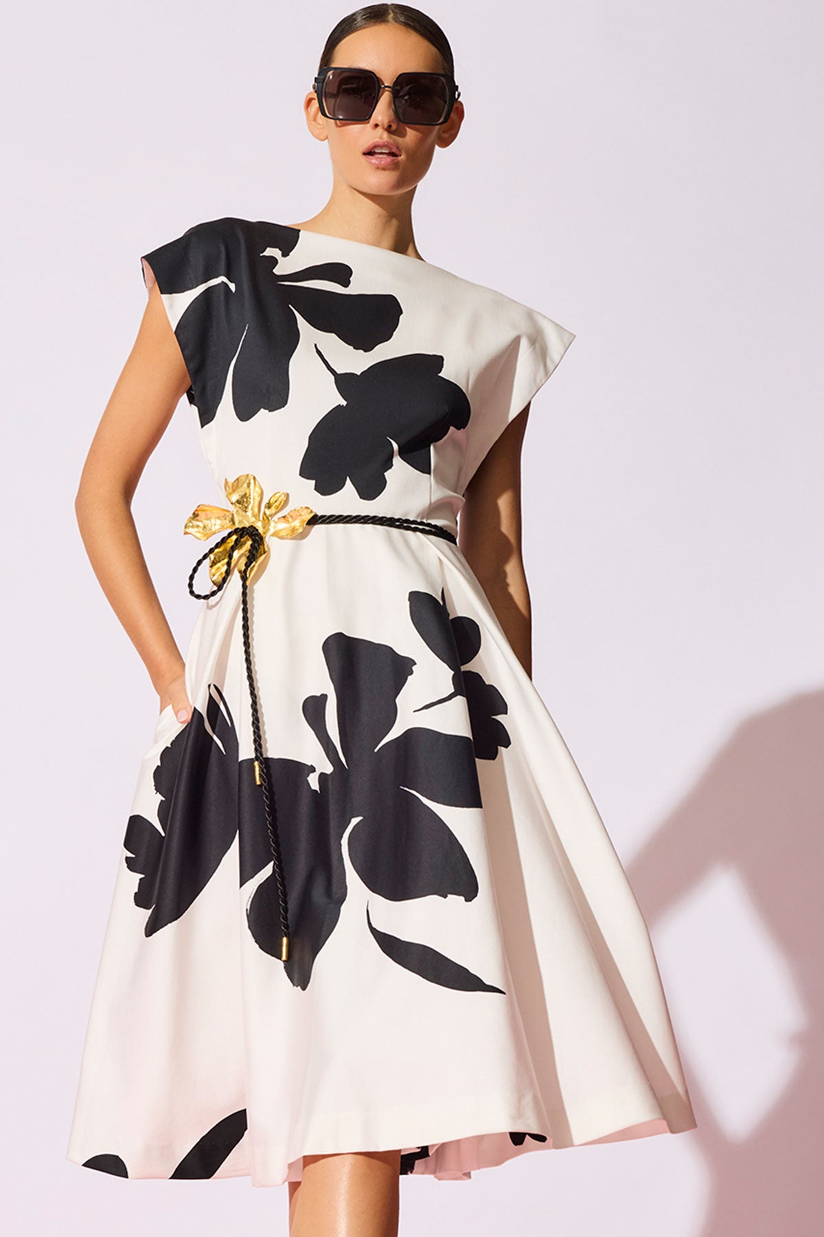 Peony Cotton Chino Fit & Flare Dress Warm White