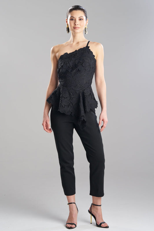 Peony Floral Lace Asymmetric Halter Top Black