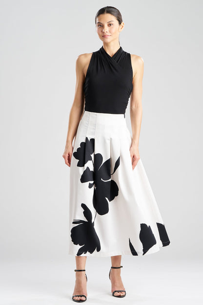 Peony Cotton Chino Pleated Skirt Warm White