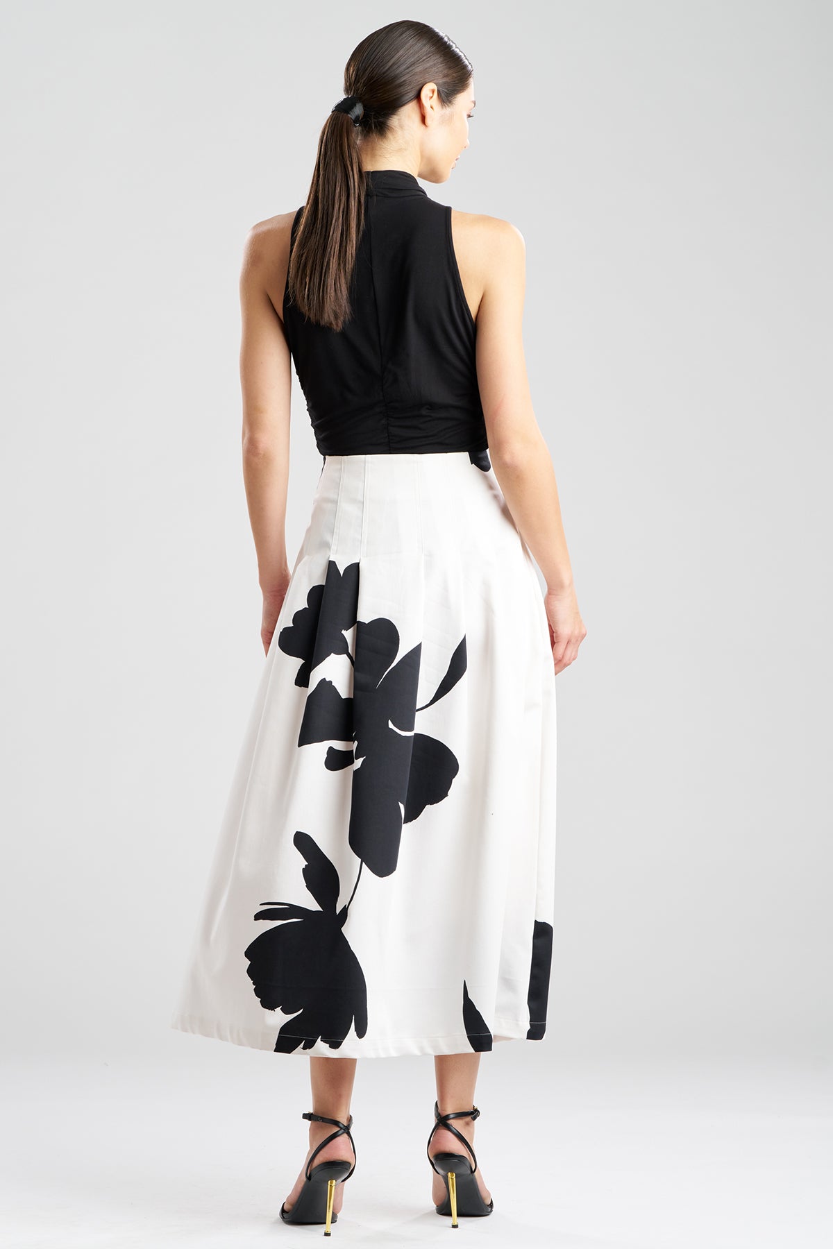 Peony Cotton Chino Pleated Skirt Warm White