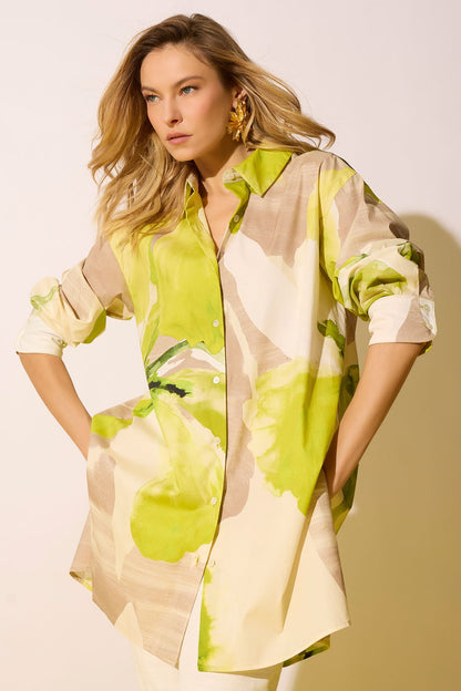 Orchid Cotton Poplin Oversized Button Down Shirt Chartreuse