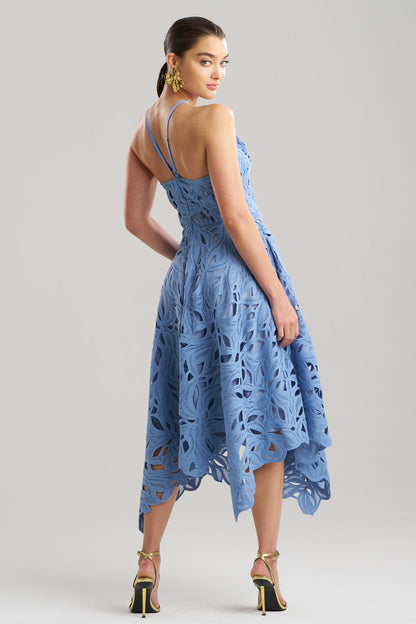Cutout Leaf Lace Halter Dress Blue Iris
